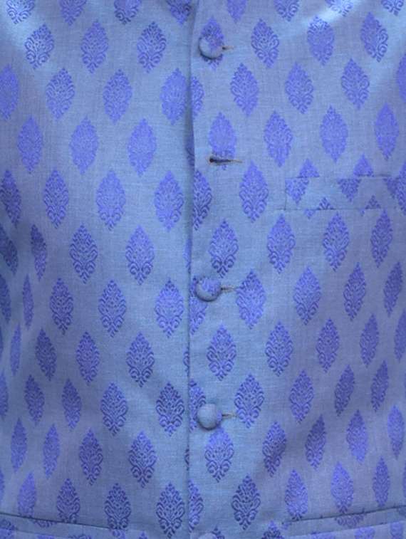 sky blue silk blend kurta pyjama with jacket ethnic wear set - 19188125 - Standard Image - 3