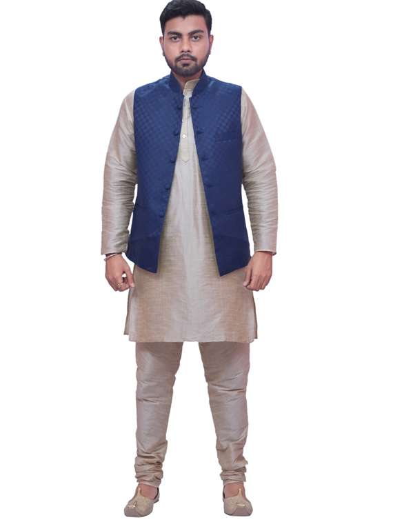 double tone silk blend kurta pyjama with jacket ethnic wear set