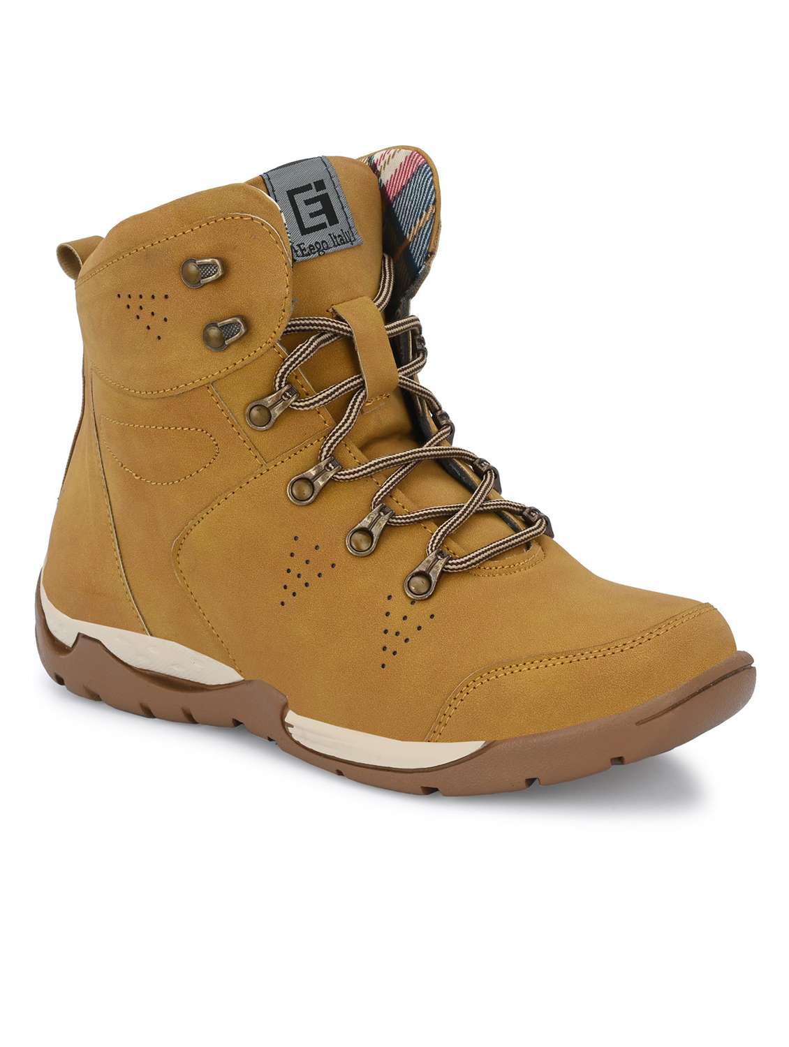 men tan lace up boots