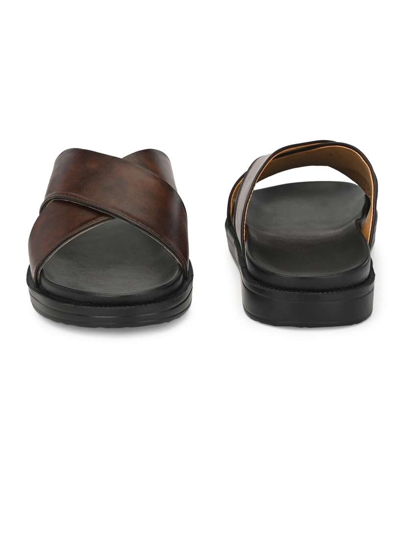 brown synthetic & mesh slip on slippers - 19190378 -  Standard Image - 3