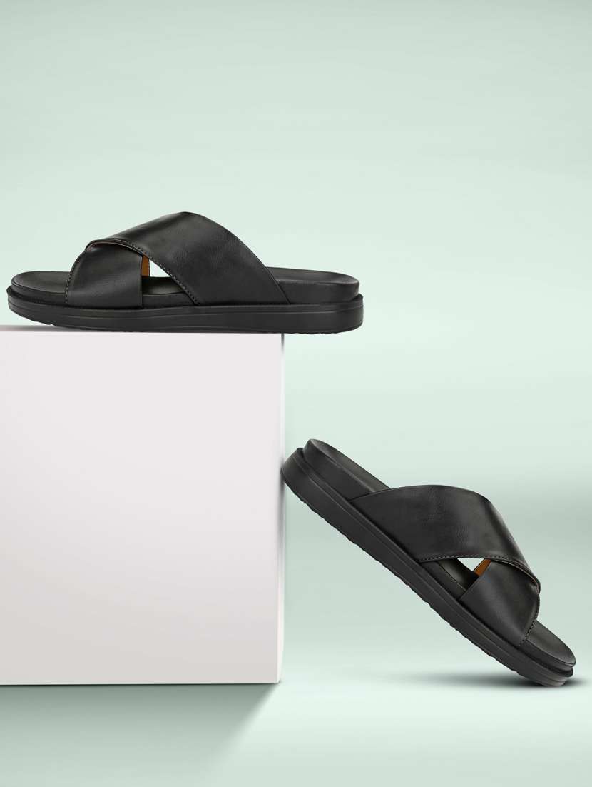 black synthetic & mesh slip on sandals - 19190379 -  Standard Image - 5