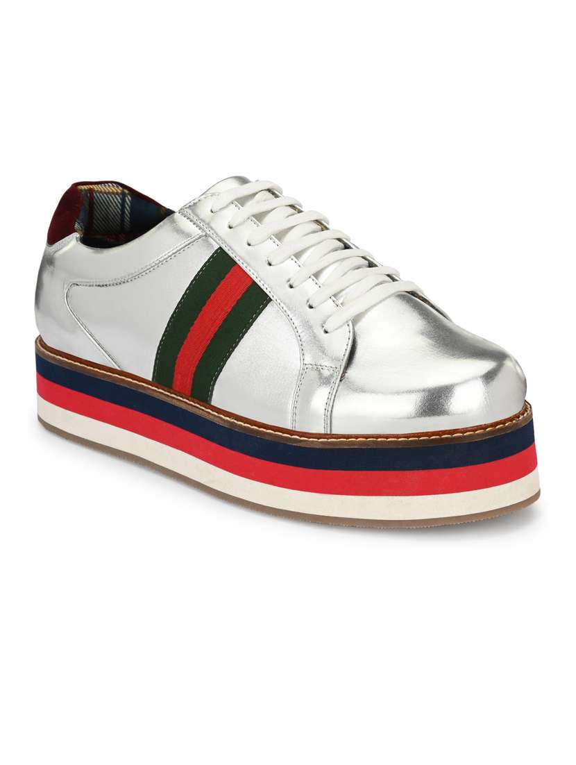 men silver lace up sneakers