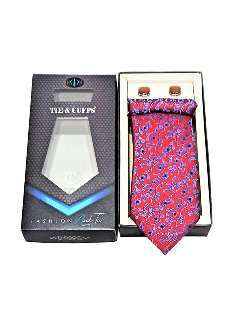 men printed tie, pocket square & cufflinks combo  