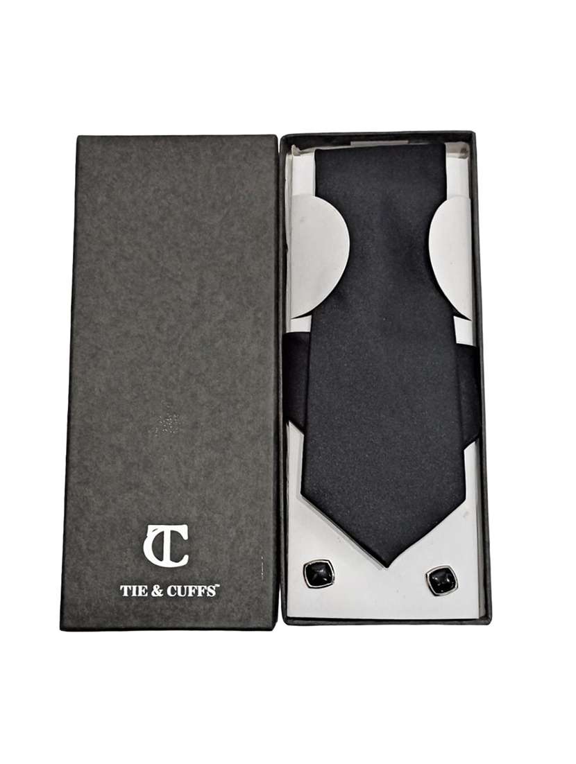 men solid tie, pocket square & cufflinks combo  