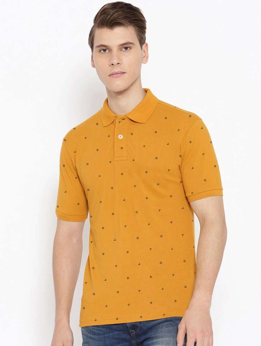 yellow printed polo t-shirt