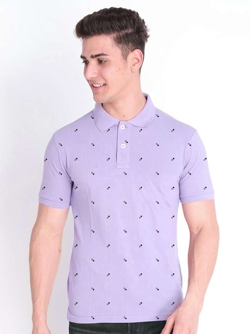 purple printed polo t-shirt