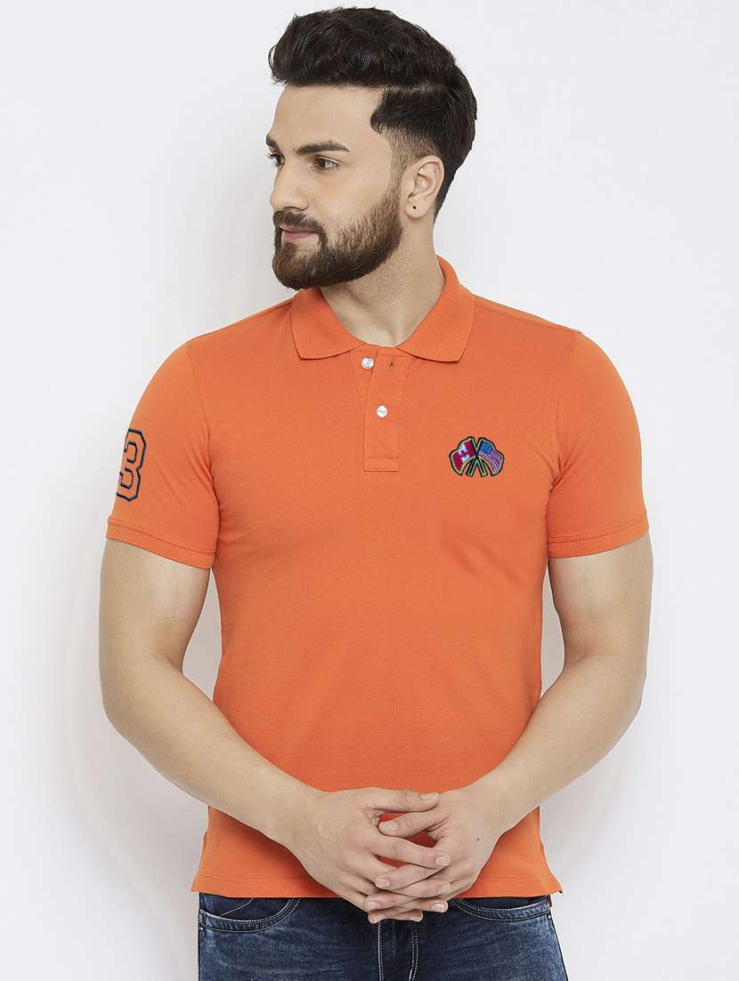 orange solid polo t-shirt