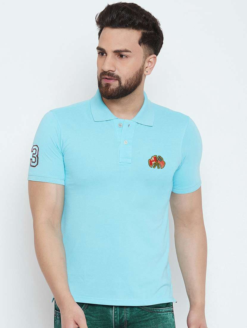 blue solid polo t-shirt