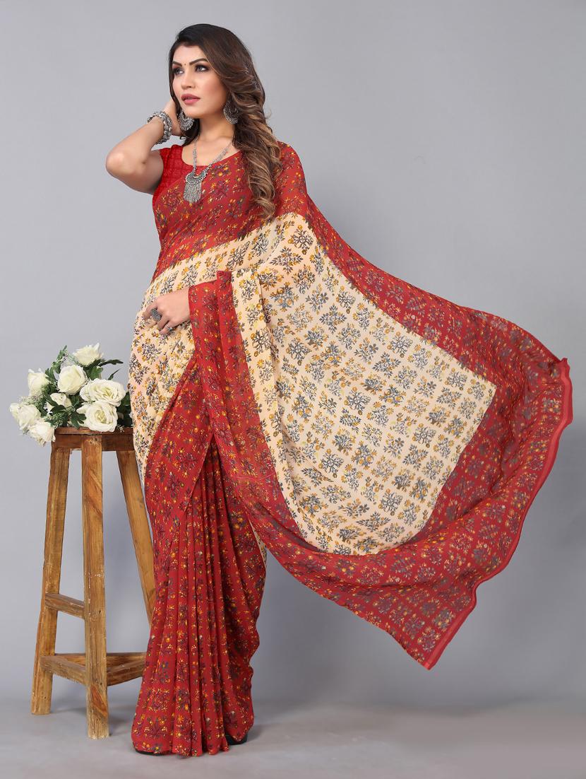 floral printed saree with blouse - 19196126 - Standard Image - 3