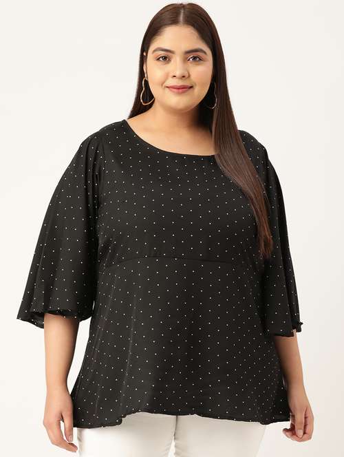 women plus size polka doted round neck top - 19196133 - Standard Image - 0