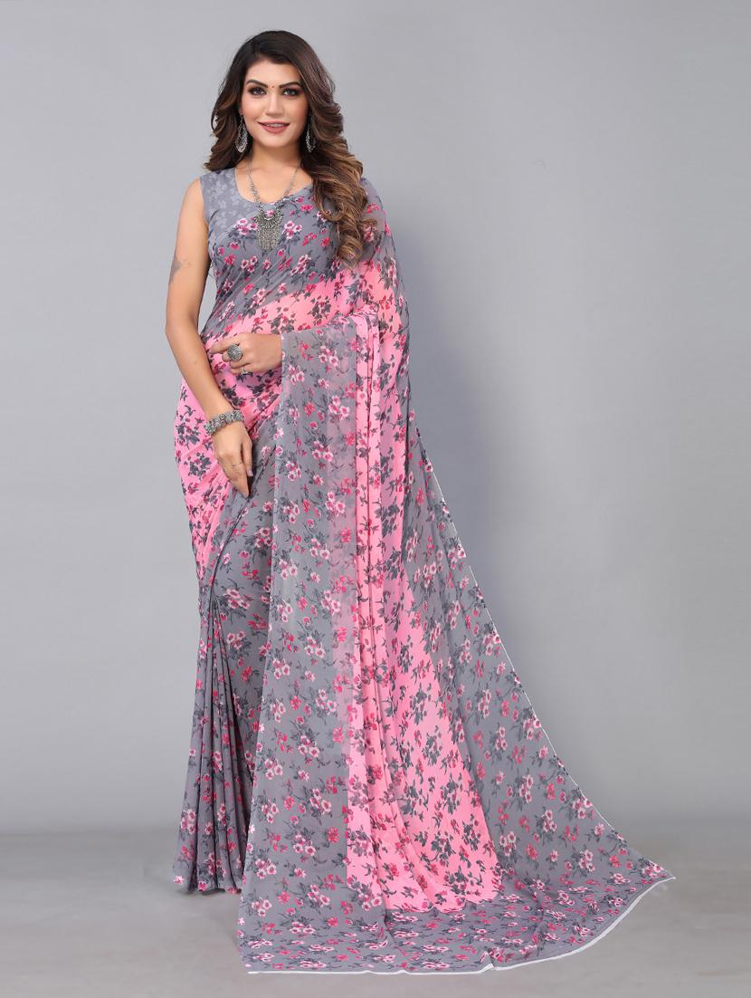 floral printed half & half saree with blouse - 19197334 -  Zoom Image - 0