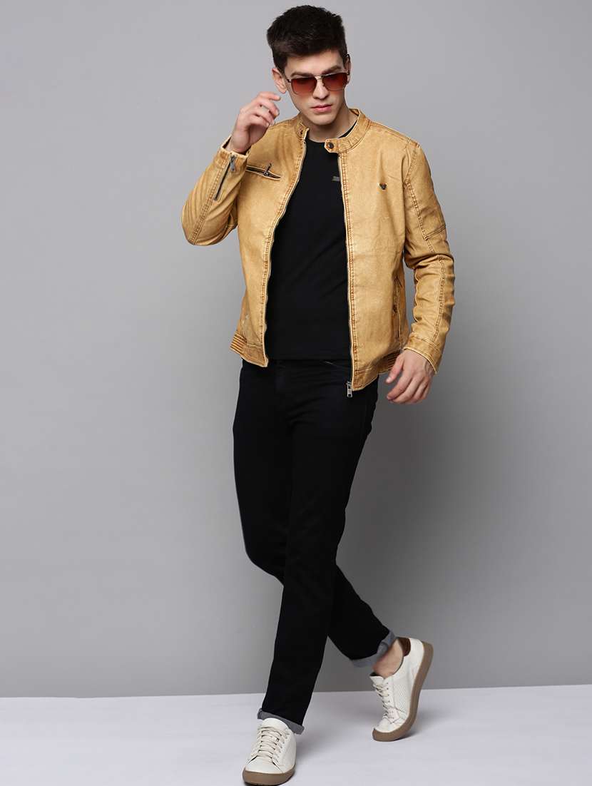 beige leather casual jacket - 19197399 -  Standard Image - 3