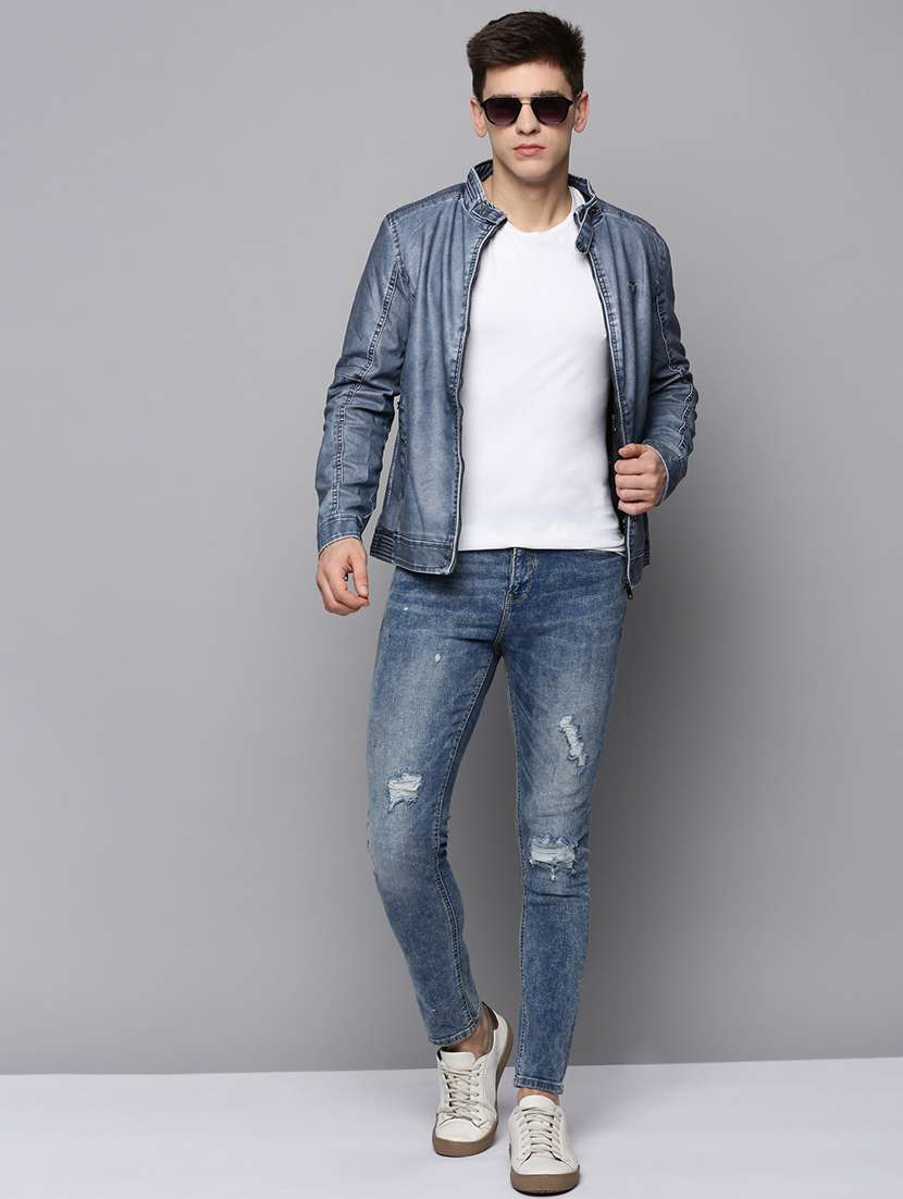 blue leather casual jacket - 19197400 -  Standard Image - 3