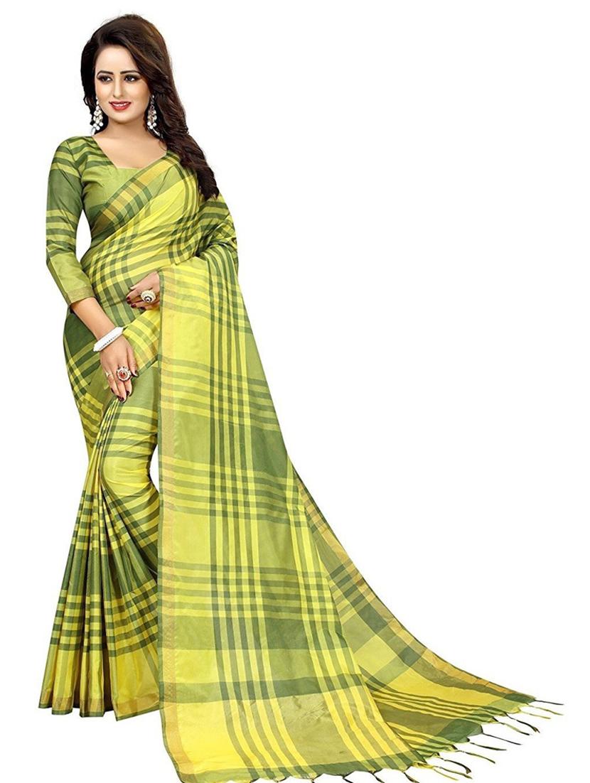 checkered woven saree with blouse - 19198002 - Zoom Image - 0