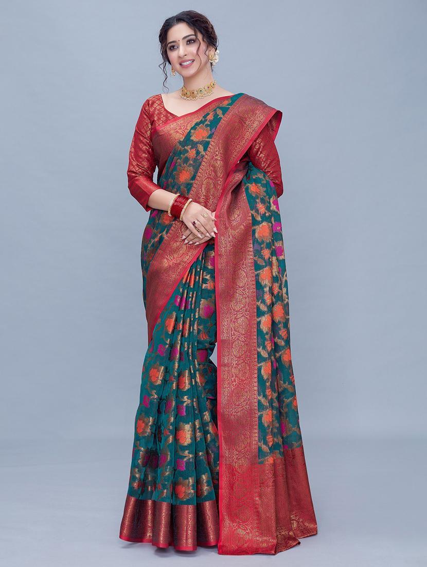 self design jamdani saree with blouse - 19198022 - Zoom Image - 0