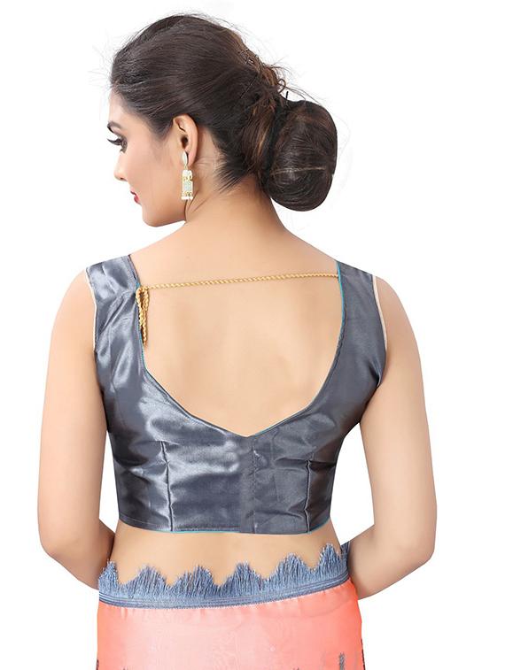 peach & grey ombre print saree with blouse - 19198393 - Standard Image - 3