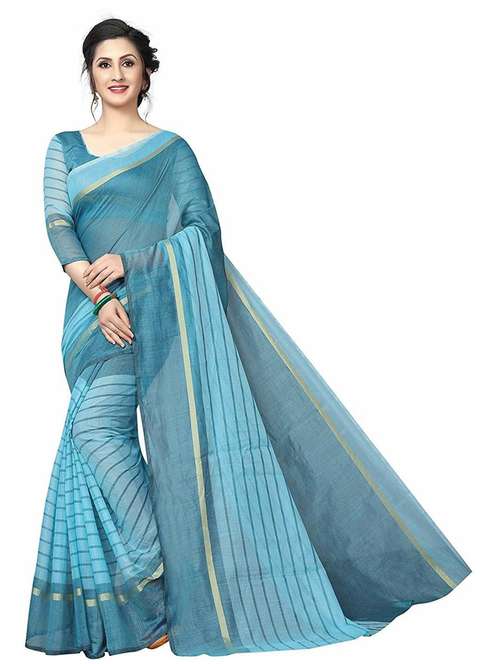 light blue striped saree - 19198448 - Standard Image - 0
