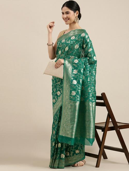 self design woven saree with blouse - 19198598 - Standard Image - 0