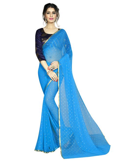 light blue self design saree with blouse - 19198663 - Standard Image - 0