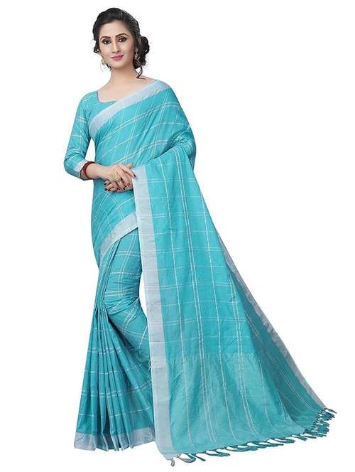 light blue check saree with blouse - 19198845 -  Standard Image - 0