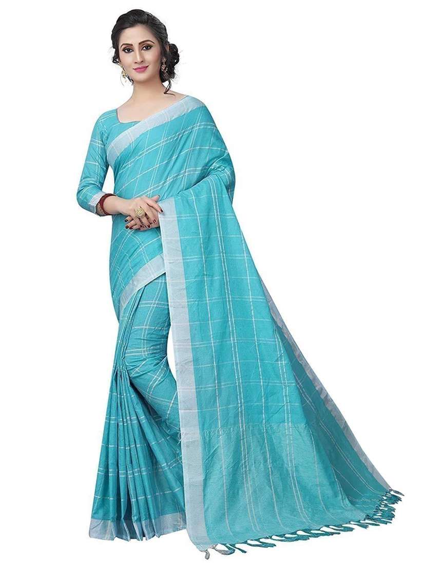 light blue check saree with blouse - 19198845 -  Zoom Image - 0