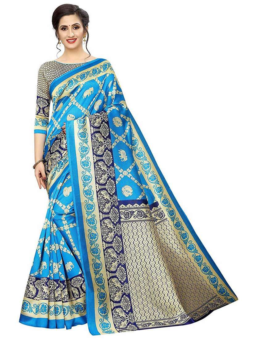 light blue printed saree with blouse - 19198908 - Zoom Image - 0
