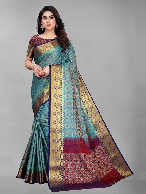 ethnic wear light blue colored saree set - 19199060 -  Standard Image - 0