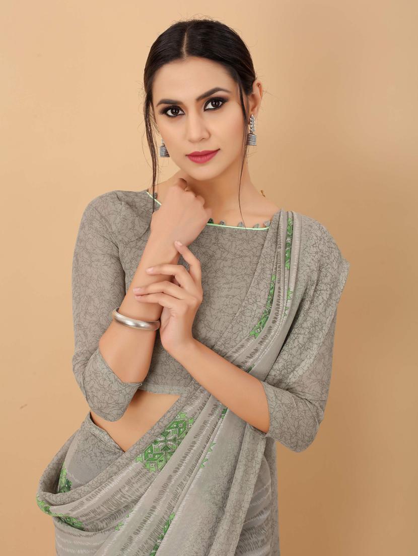 ethnic wear grey colored saree set with blouse - 19199177 - Standard Image - 5