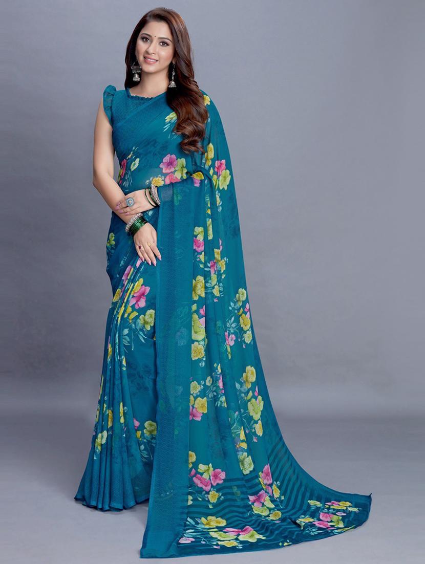 floral printed saree with blouse - 19199225 - Zoom Image - 0
