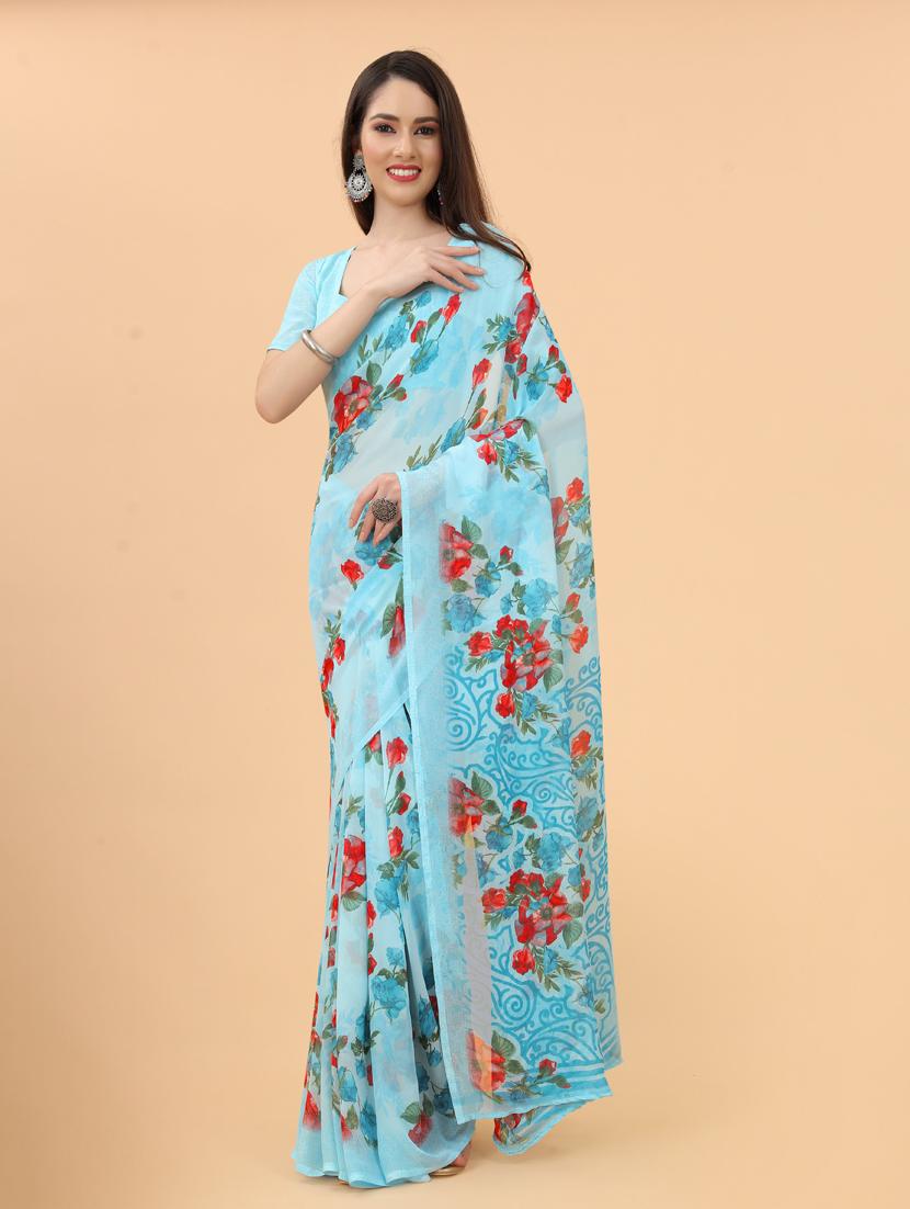 floral printed saree with blouse - 19199234 -  Zoom Image - 0