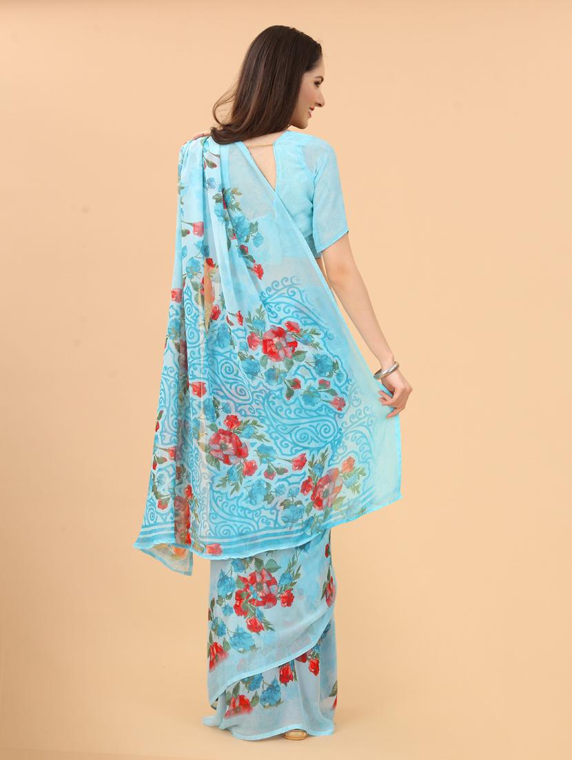 floral printed saree with blouse - 19199234 - Standard Image - 3