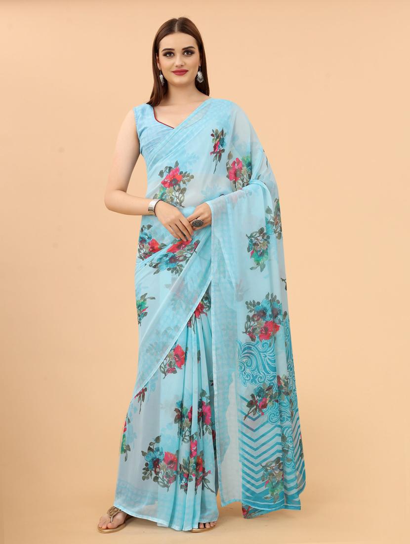 floral printed saree with blouse - 19199248 - Zoom Image - 0