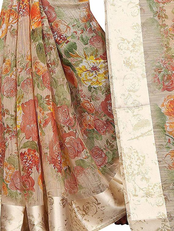 floral printed saree with blouse - 19199425 - Standard Image - 3