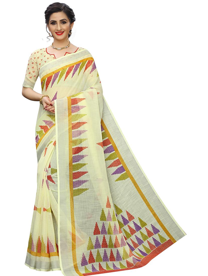 ikat printed cotton saree with blouse - 19199438 - Zoom Image - 0