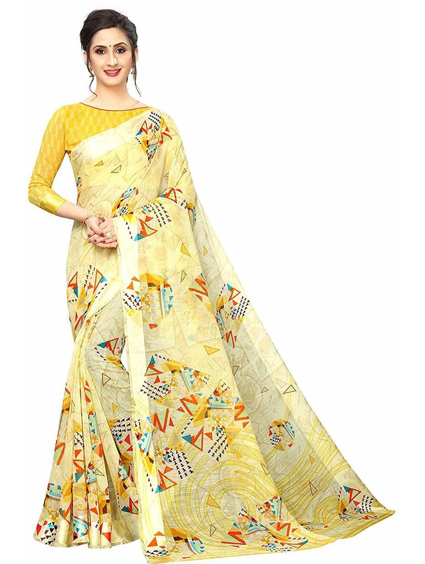 yellow geometric printed saree - 19199525 - Zoom Image - 0
