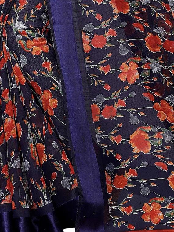 floral printed saree with blouse - 19199609 - Standard Image - 3