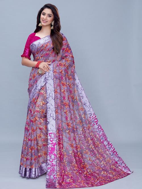 floral printed saree  with blouse - 19199615 -  Standard Image - 0