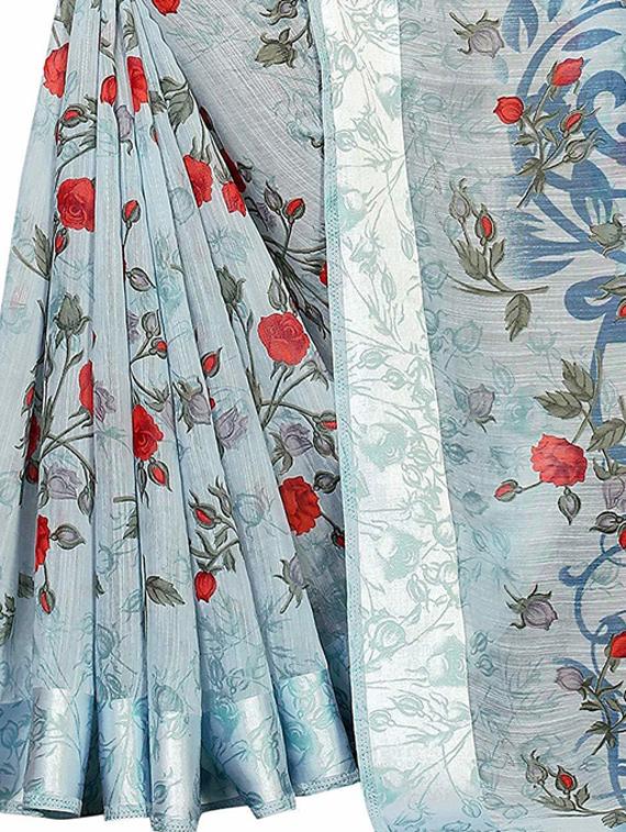 floral printed saree with blouse - 19199625 - Standard Image - 3