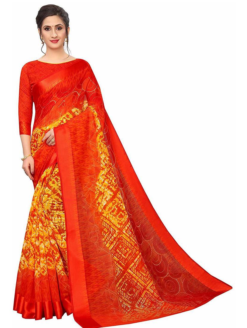 orange printed saree with blouse - 19199632 - Zoom Image - 0