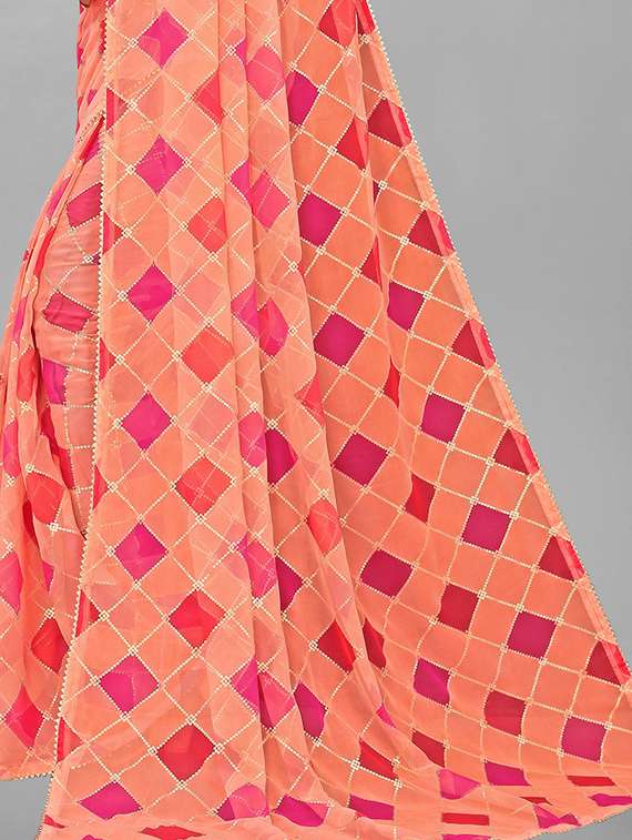 check printed saree with blouse - 19199780 -  Standard Image - 3