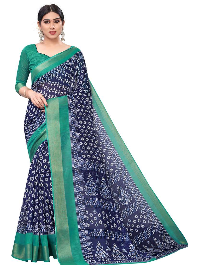 contrast border printed saree with blouse - 19199864 - Zoom Image - 0