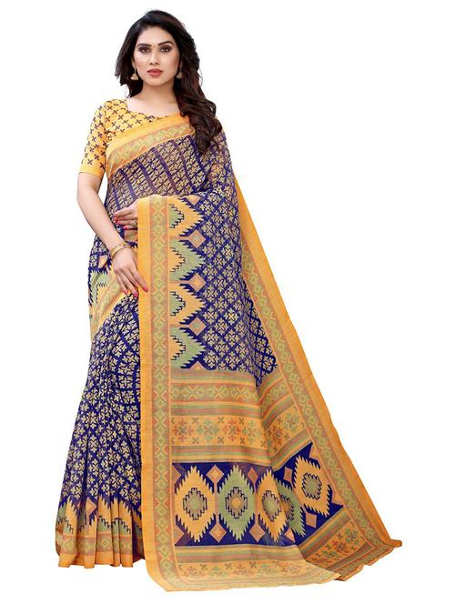 contrast border printed saree with blouse - 19199972 - Standard Image - 0