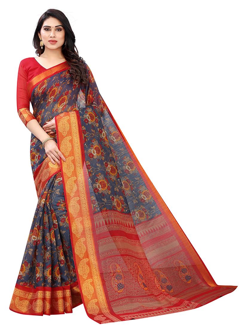 floral printed saree with blouse - 19200071 - Zoom Image - 0