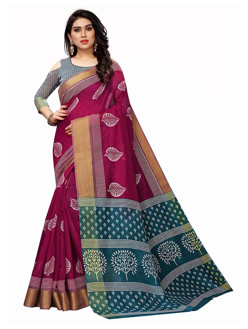 gold bordered printed saree  with blouse - 19200101 -  Zoom Image - 0