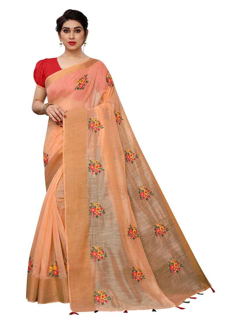 gold bordered embroidered saree with blouse - 19200143 - Zoom Image - 0