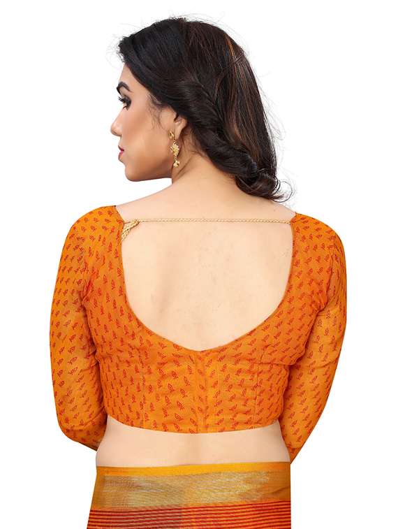 mustard printed saree with blouse - 19200180 - Standard Image - 3