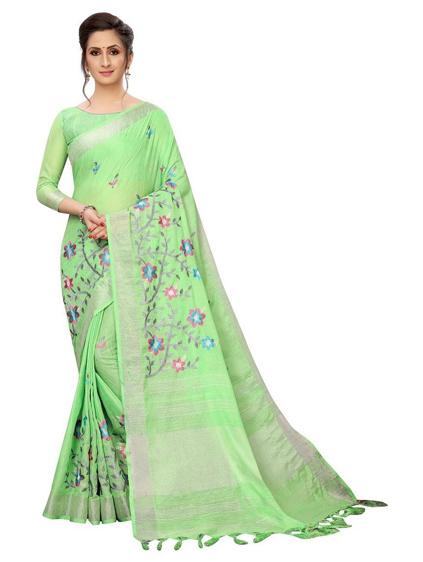 green embroidered saree with blouse - 19200263 -  Zoom Image - 0