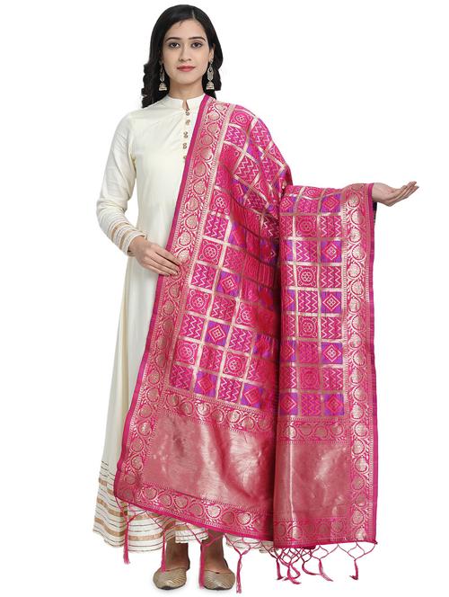 pink zari work dupatta - 19200963 -  Standard Image - 0