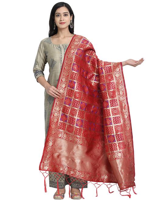 red zari work dupatta - 19200964 -  Standard Image - 0