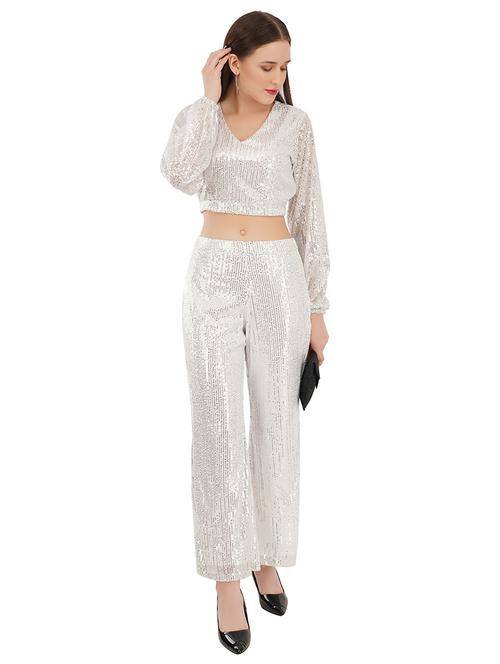 white sequin top and trouser set - 19204860 - Standard Image - 0